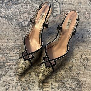 Vintage Prada Snakeskin and Black Pointed Slingback Heels